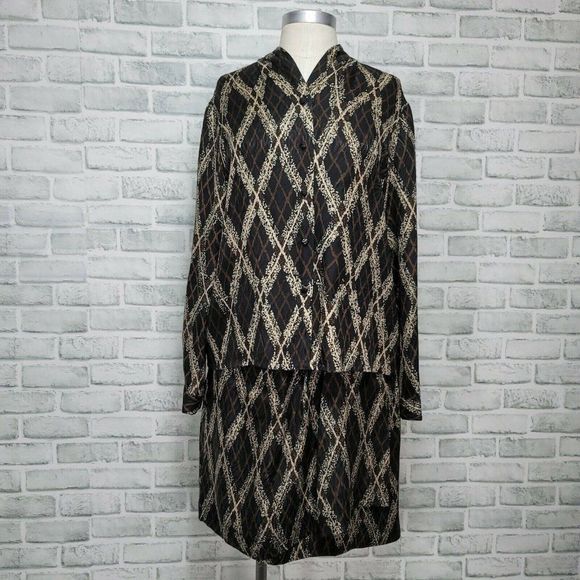 Vintage 90s Jacqueline Ferrar 8P Petite Silk Skirt Top Set Outfit Career Casual - Picture 1 of 9